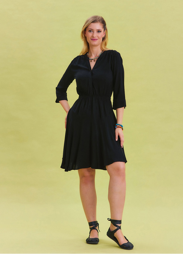 Black Midi Dress with Judge Collar and Button Detail 4463